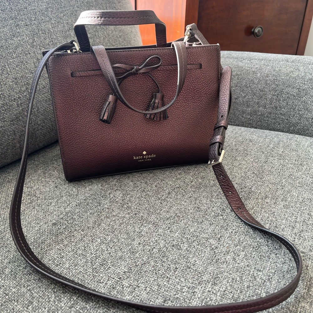 Kate Spade "Hayes Street" Sam Sienna Color Pebbled Leather
Satchel Bow Tassel
